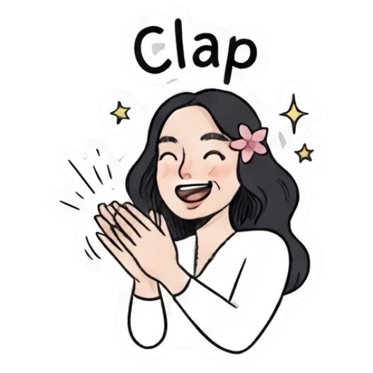 Girl clapping hands happily, text Clap Charming Girl Daily Expressions sticker for expressive chats and social replies.