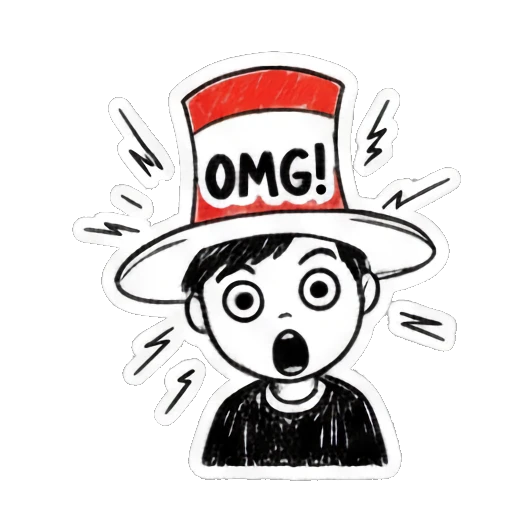 男孩惊讶表情OMG Doodle Hat Boy sticker for expressive chats and social replies.