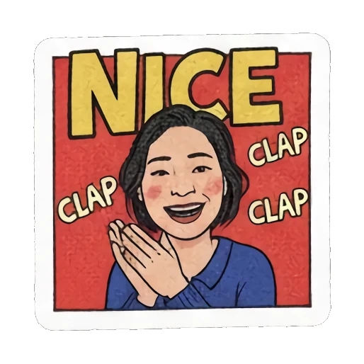 woman clapping hands Retro Comic Daily Expressions sticker for expressive chats and social replies.