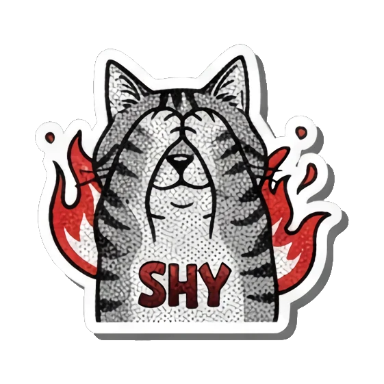 Shy cat covering eyes Gritty Punk Tabby sticker for expressive chats and social replies.