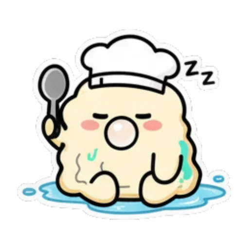 Sleepy chef holding a spoon. Cute Chef Dumpling sticker for expressive chats and social replies.