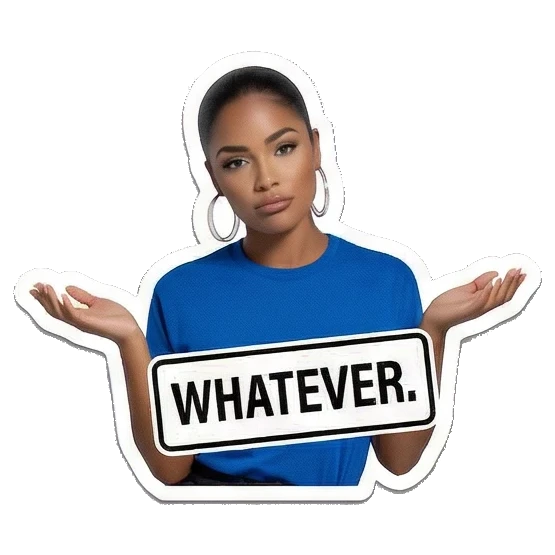 Indifferent woman saying Whatever Modern Latina Daily Vibes sticker for expressive chats and social replies.