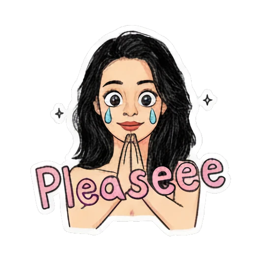Girl praying with pleading expression and text Pleaseee Doodle Girl Daily Vibes sticker for expressive chats and social replies.