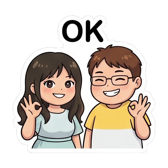 Couple making OK hand gestures with happy expressions Sweet Couple Daily Life sticker for expressive chats and social replies.