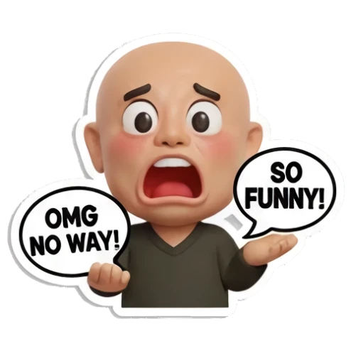惊讶表情大喊OMG Baldy Buddy Daily Vibes sticker for expressive chats and social replies.