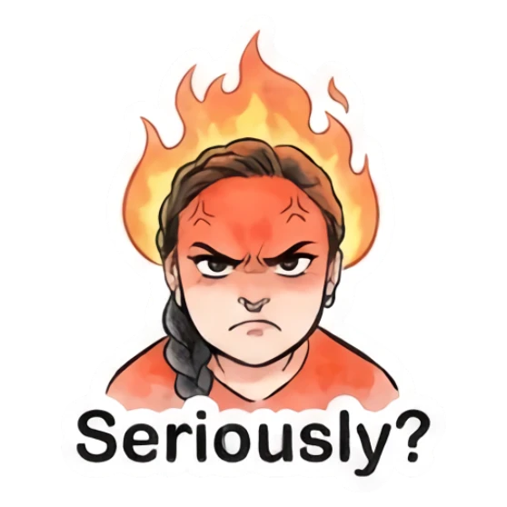 Girl looking furious with fire flames above her head. Modern Girl Daily Expressions sticker for expressive chats and social replies.