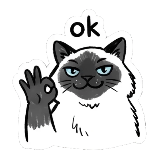 Ragdoll cat making an OK gesture with paw, text 'ok' Ragdoll Cat Moods sticker for expressive chats and social replies.