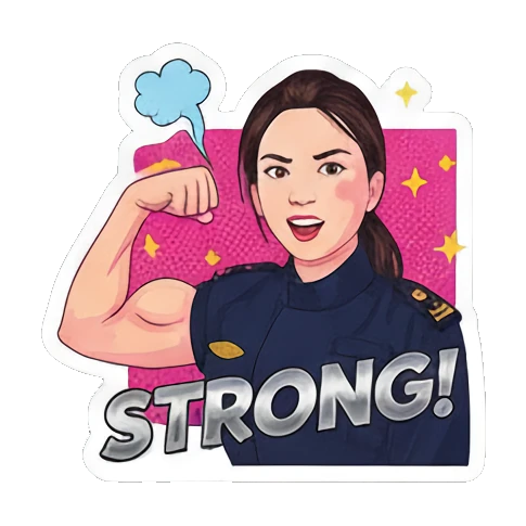 Woman questioning Huh Vivid Pop Persona sticker for expressive chats and social replies.