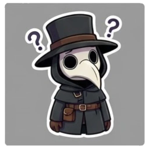 Plague doctor looking confused with question marks Plague Doctor Adventures sticker for expressive chats and social replies.