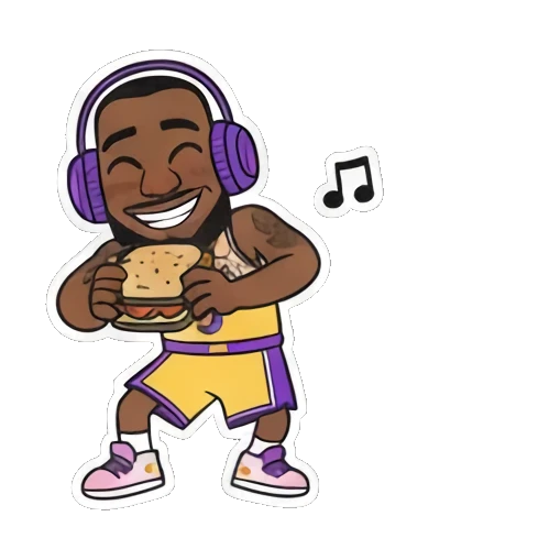 听歌吃汉堡 LeBron's Cartoon Expressions sticker for expressive chats and social replies.