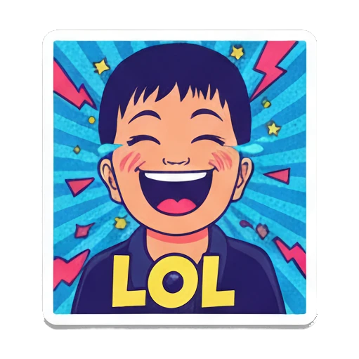 小男孩开心大笑LOL Vibrant Boy Pop Art sticker for expressive chats and social replies.