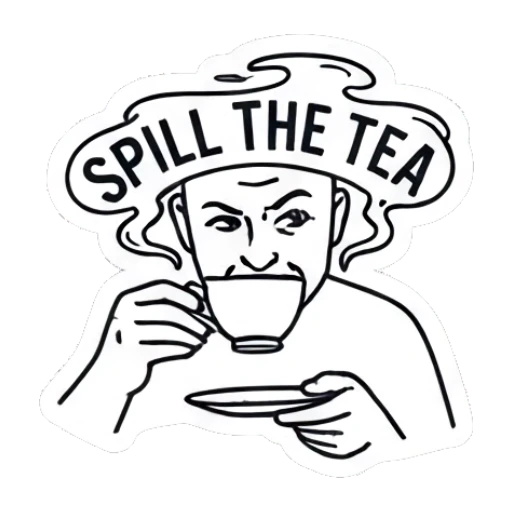 Bald man sipping tea with 'SPILL THE TEA' text Bald Guy Daily Vibes sticker for expressive chats and social replies.