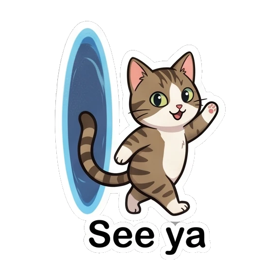 Tabby cat waving goodbye while walking into a portal Tabby Cat Daily Adventures sticker for expressive chats and social replies.