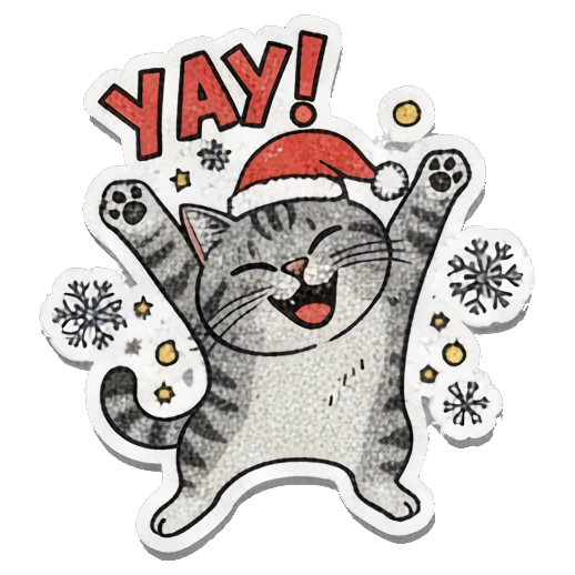 happy cat celebrating with confetti Retro Grumpy Cat Vibes sticker for expressive chats and social replies.