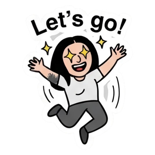 Excited girl jumping with star eyes saying Let's go! Cool Girl Daily Vibes sticker for expressive chats and social replies.
