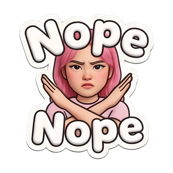 Firm girl crossing her arms to signal a hard nope. Pink Hair Girl Daily Vibes sticker for expressive chats and social replies.