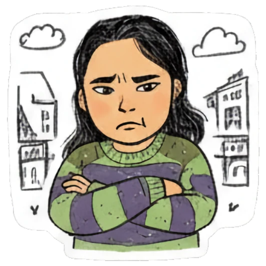 Girl thinking with hands together saying yes Sketchy Girl Daily Vibes sticker for expressive chats and social replies.