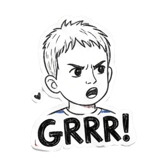 男孩生气GRRR Boy's Doodle Diary sticker for expressive chats and social replies.