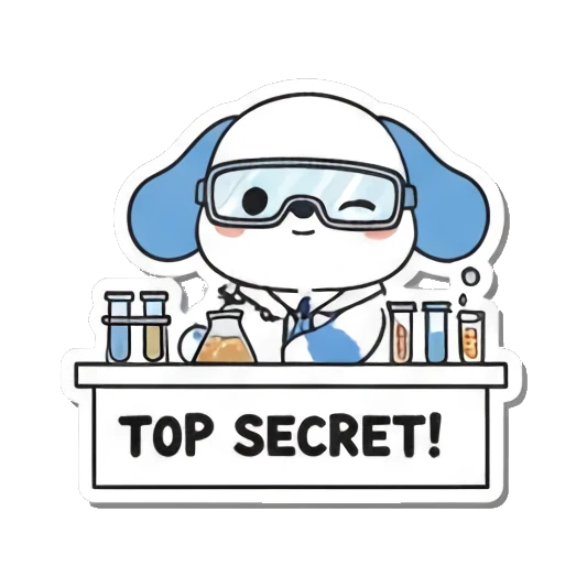 Puppy working on TOP SECRET project Little Scientist Puppy sticker for expressive chats and social replies.