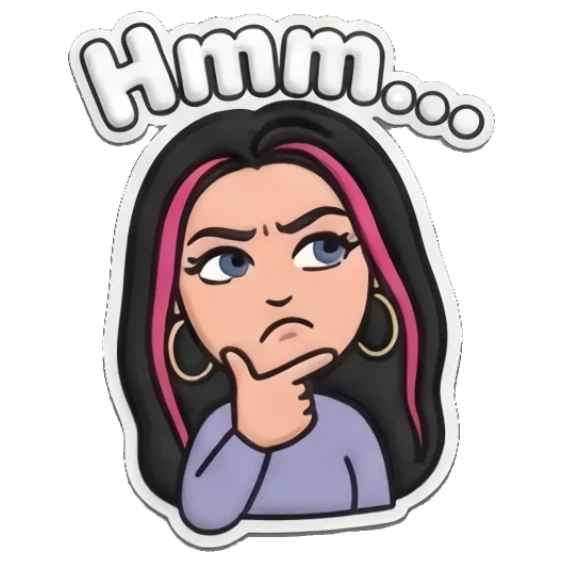 Thoughtful girl resting chin on hand Puff Print Girl Vibes sticker for expressive chats and social replies.