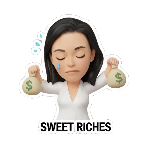 sad girl holding money bags Rich Girl Lifestyle sticker for expressive chats and social replies.