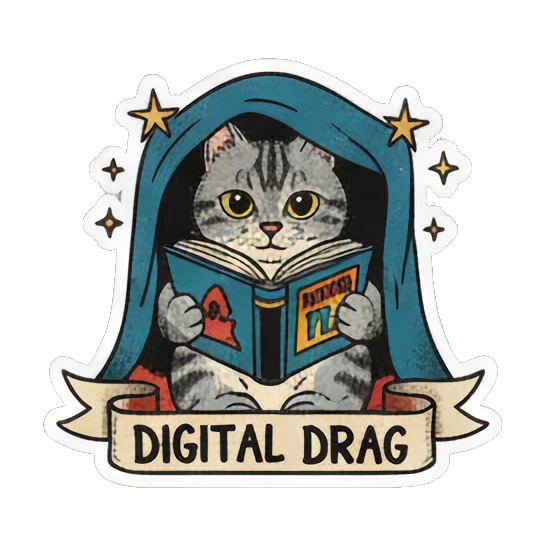 cat reading digital tablet Literary Tabby Adventures sticker for expressive chats and social replies.