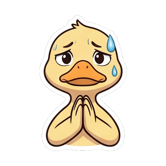 Sad duckling praying with tears Cheerful Little Duckling sticker for expressive chats and social replies.