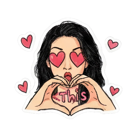 Girl making heart shape with hands and heart eyes with text This Doodle Girl Daily Vibes sticker for expressive chats and social replies.