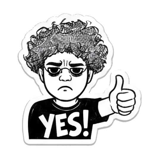 Curly-haired boy giving a thumbs up with text YES. Curly Hair Doodle Vibes sticker for expressive chats and social replies.