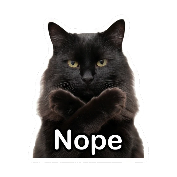 Refusing black cat with crossed paws and text Nope Mystic Black Cat Moods sticker for expressive chats and social replies.