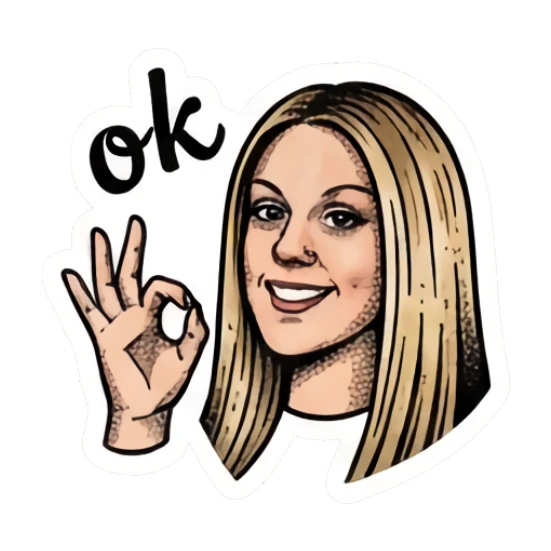 Blonde girl making an OK gesture with text 'ok' Vintage Blonde Expressionist sticker for expressive chats and social replies.