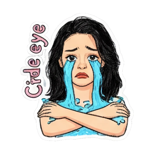 Girl crying with crossed arms and text Circle eye Doodle Girl Daily Vibes sticker for expressive chats and social replies.