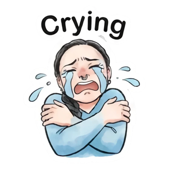 Girl crying with arms crossed over her chest. Modern Girl Daily Expressions sticker for expressive chats and social replies.