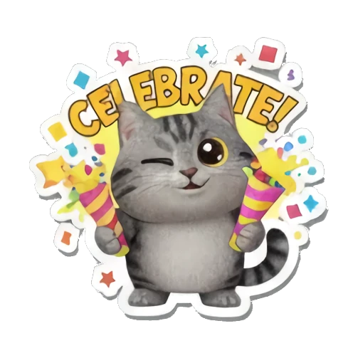 庆祝派对的猫咪 Playful Tabby Expressions sticker for expressive chats and social replies.