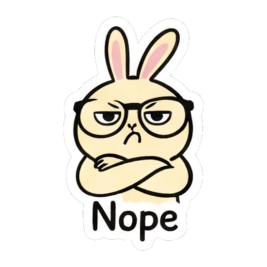 Disapproving rabbit with arms crossed. Smart Bunny Daily Moods sticker for expressive chats and social replies.