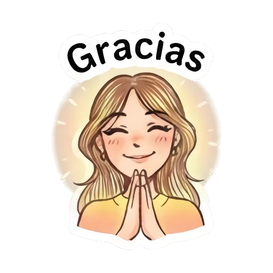 Blonde girl with hands together in prayer, text 'Gracias' Daily Doodle Girl Vibes sticker for expressive chats and social replies.
