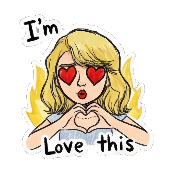 Blonde girl with heart eyes making heart shape with text I'm Love this Blonde Girl Doodle Diary sticker for expressive chats and social replies.