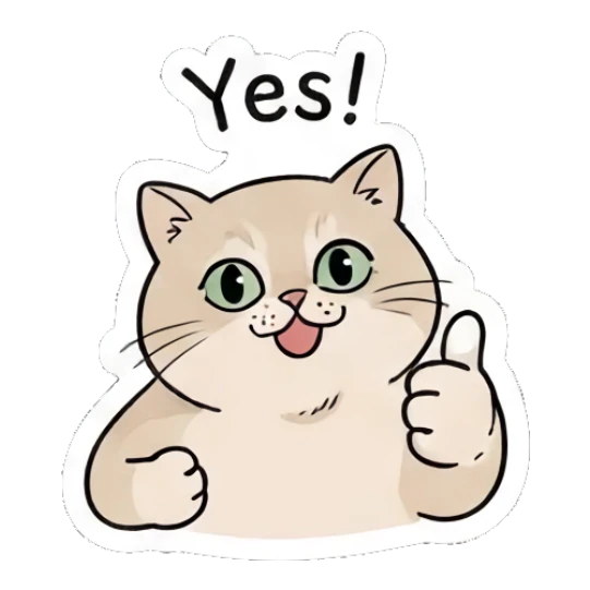 Happy cat giving a thumbs up saying Yes Chubby Cat Daily Moods sticker for expressive chats and social replies.