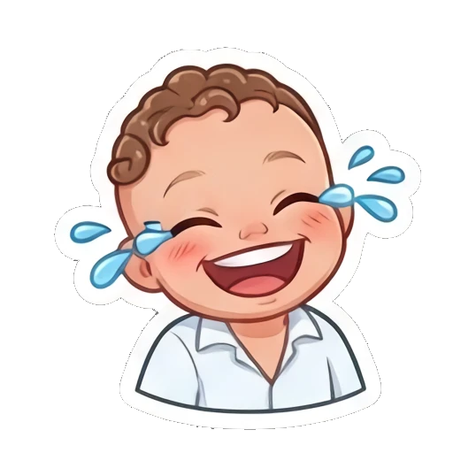 Curly boy laughing out loud with tears of joy Little Curly Boy Expressions sticker for expressive chats and social replies.
