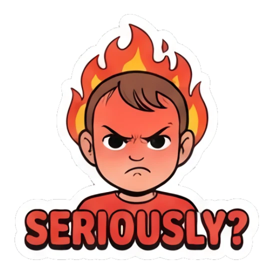 Angry toddler with fire background Little Sunshine Expressions sticker for expressive chats and social replies.
