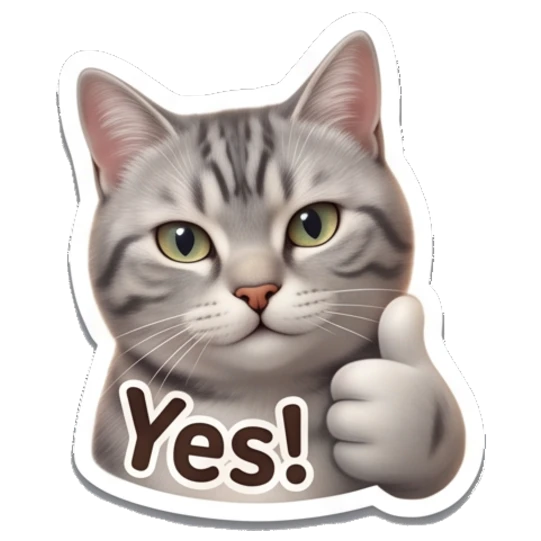 Happy tabby cat giving a thumbs up with 'Yes!' text Tabby Cat Daily Vibes sticker for expressive chats and social replies.
