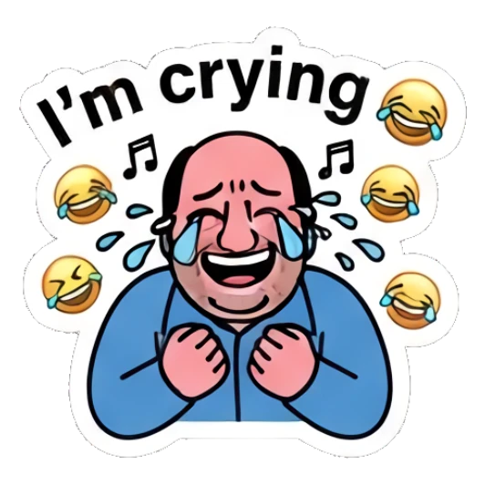 Laughing man crying tears of joy with text I'm crying Office Guy Daily Vibes sticker for expressive chats and social replies.