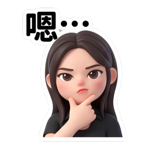 Girl thinking with hand on chin Modern Girl Daily Expressions sticker for expressive chats and social replies.