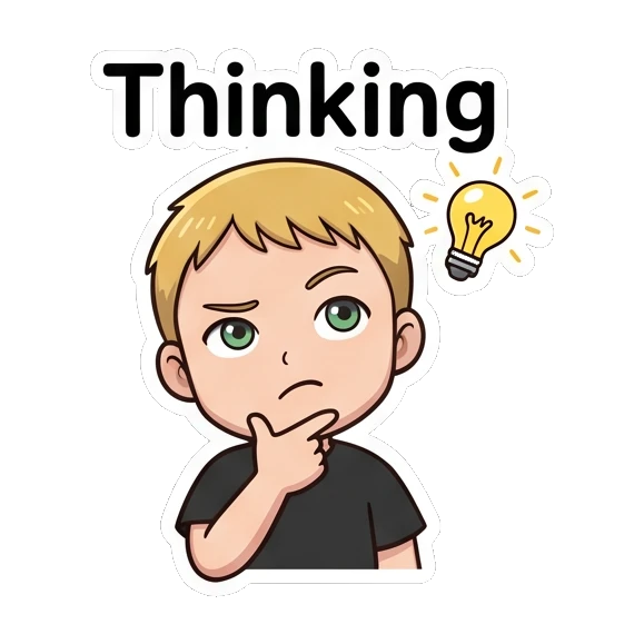 Blonde boy thinking deeply with a lightbulb icon above his head Blonde Boy Daily Expressions sticker for expressive chats and social replies.