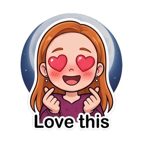 Ginger girl blushing with heart-shaped eyes and finger hearts Ginger Girl Daily Life sticker for expressive chats and social replies.