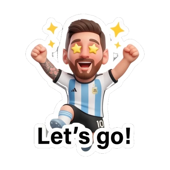 Messi cheering with star-shaped eyes Messi Moods sticker for expressive chats and social replies.