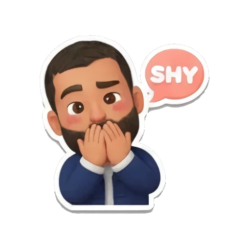 胡子大叔害羞捂嘴，表情羞涩，带有SHY文字 Bearded Man Daily Expressions sticker for expressive chats and social replies.
