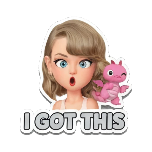 Blonde girl looking surprised with a pink dragon, I GOT THIS text. Taylor Style 3D Adventures sticker for expressive chats and social replies.