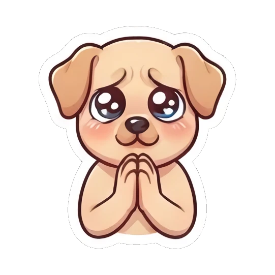 A cute puppy character with pleading eyes and folded paws Cheerful Brunette Daily Life sticker for expressive chats and social replies.