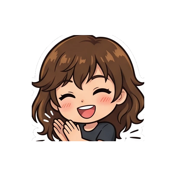 Brown-haired girl clapping her hands in applause. Brown Hair Chibi Girl Daily Life sticker for expressive chats and social replies.